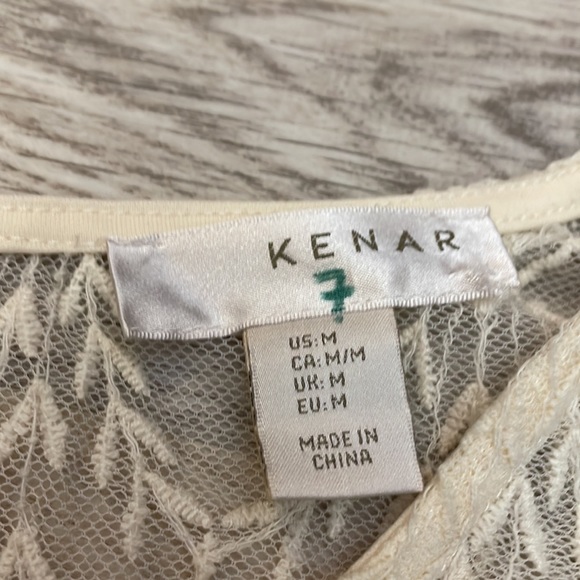 Kenar Cream Lace 3/4 Sleeve Blouse with Back Button Keyhole Size Medium - Picture 8 of 11